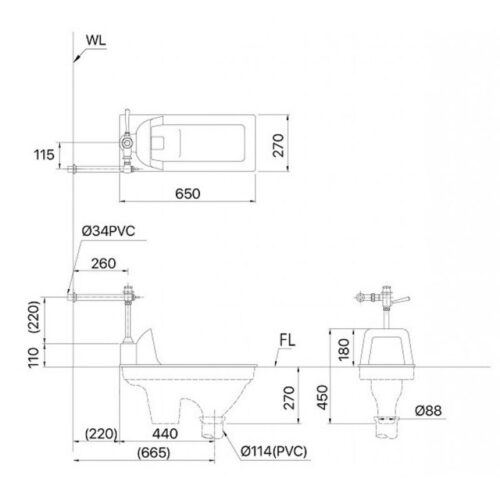 Bản vẽ kỹ thuật bồn cầu ngồi xổm Caesar C1250 BF523