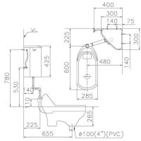 Xí xổm Caesar CT1250 két nước T1113 treo góc tường 5 Bản vẽ kỹ thuật bồn cầu xổm Caesar CT1250 két nước treo góc tường