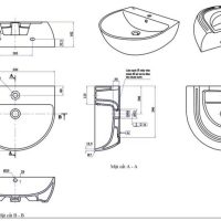 Chậu rửa mặt Viglacera V37 treo tường chân lửng 3 Bản vẽ kỹ thuật chậu rửa mặt Viglacera V37