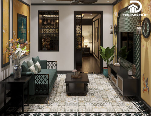 Gạch bông 60x60 lát nền phòng khách 62005