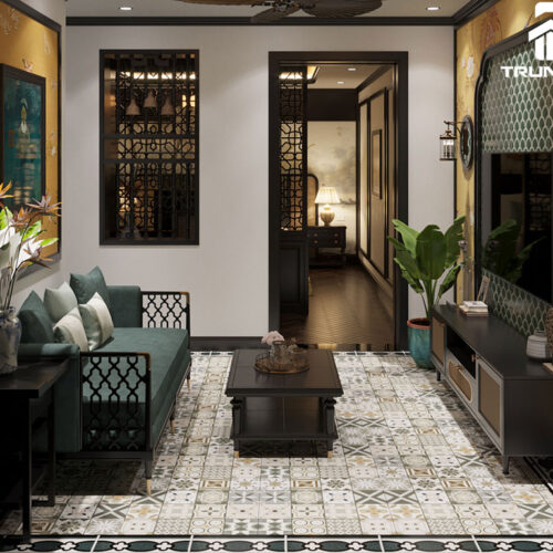 Gạch bông 60x60 lát nền phòng khách 62005