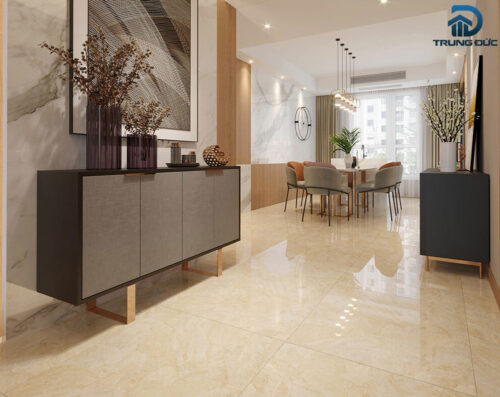 Gạch 80x80 lát nền phòng ăn màu vàng men bóng Catalan 80101