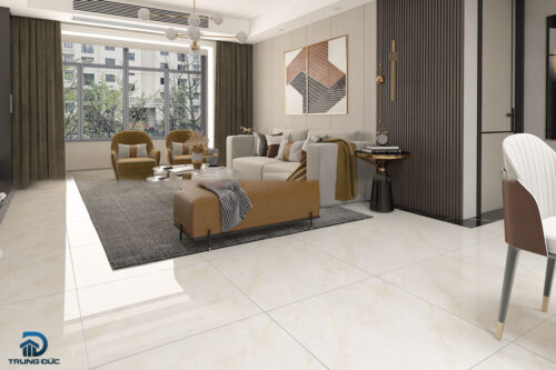Gạch lát nền phòng khách màu vàng 80x80 Catalan 80053