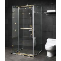 Phòng tắm kính Fendi FDU-1X4 3 vách chữ U phụ kiện hoàn thiện màu vàng