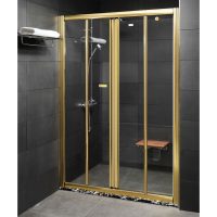 Vách kính nhà tắm Fendi FKP-3X4 1800mm cửa lùa phụ kiện hoàn thiện màu vàng